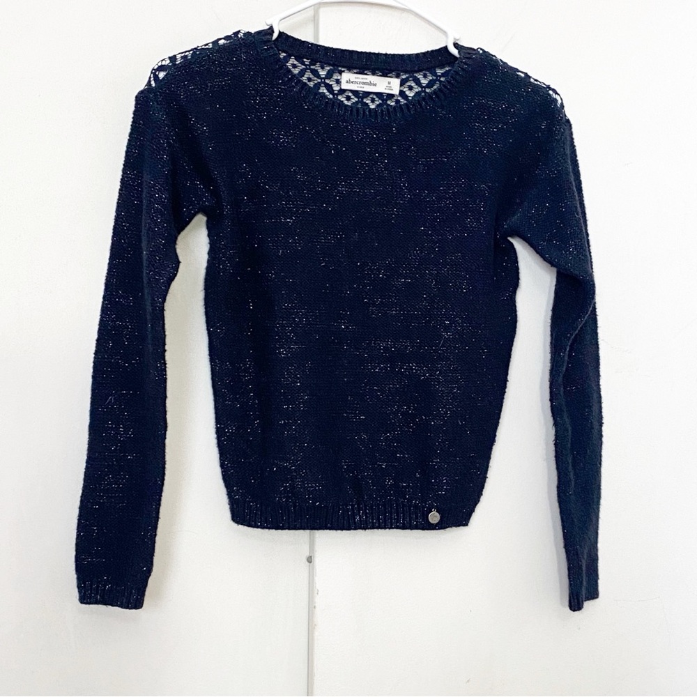 Abercrombie & Fitch Kids Black Sparkly Crew Neck Crochet Back Sweater M